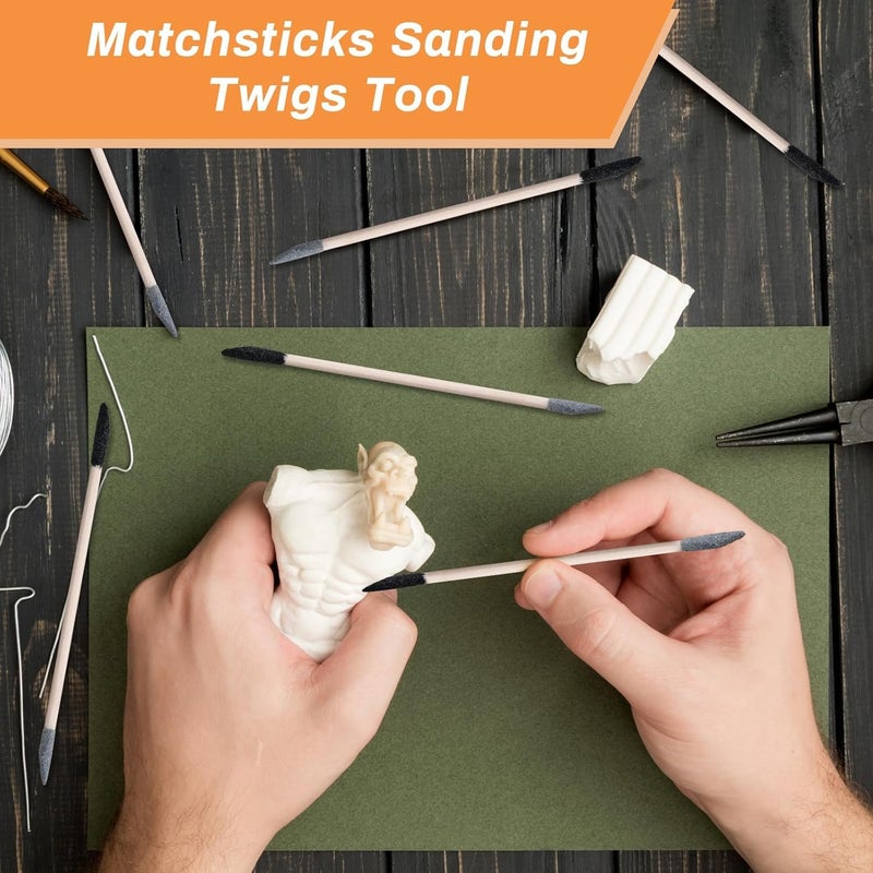 Coolrunner 20 Pcs Sanding Stick Double End Matchsticks Sanding Twigs 5.4Inch Sanding Twigs Fine Detailing for Plastic Models Wood Hobby, 150/280 Grit (20) - Image 5